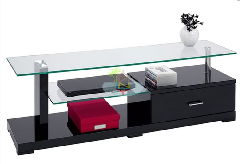 Clare# Glass Top High Gloss TV Unit | Black color| TR Carousel 2