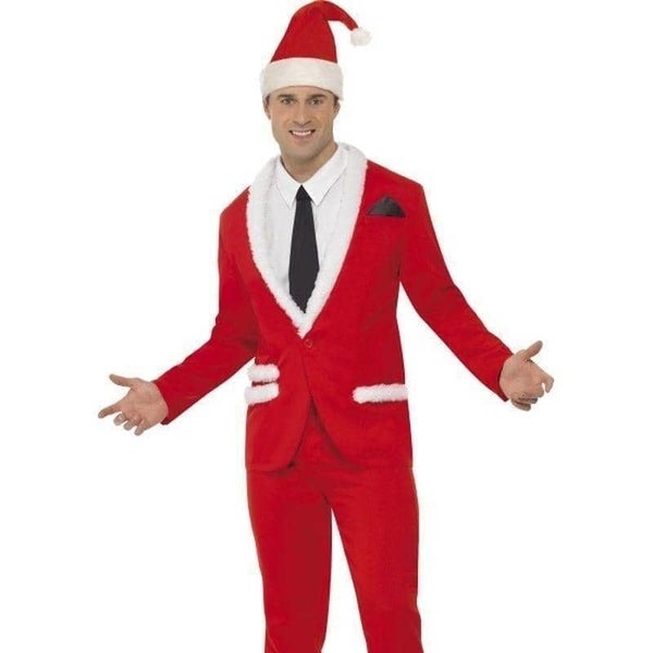 Santa Cool Costume Adult Red Jacket Trousers Hat Mock Shirt and Tie Carousel 1