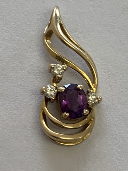 Amethyst Pendant with Three Diamonds. Carousel 1