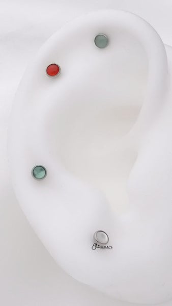 White Shell Top Titanium Flat Back Stud Earrings Carousel 4