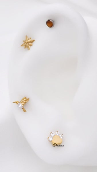 Natural Stone Top Titanium Flat Back Stud Earring - Tiger Eye Carousel 5