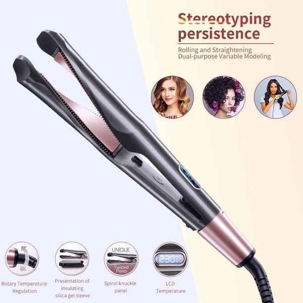 2 in 1 Hair Straightener Curler Portable Ceramic Curling Wand Hair Tool for Home Carousel 1