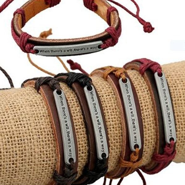 SALE! Adjustable Brown Leather Where There's a Will There's a Way Bracelet Carousel 1
