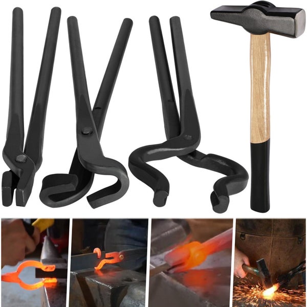 Knife Making Tongs Set & Blacksmith Hammer Assembled Bladesmith Forge Vise Tool Carousel 1