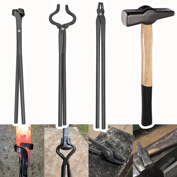 Knife Making Tongs Set & Blacksmith Hammer Assembled Bladesmith Forge Vise Tool Carousel 2
