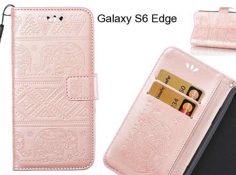 Galaxy S6 Edge case Wallet Leather flip case Embossed Elephant Pattern Carousel 1