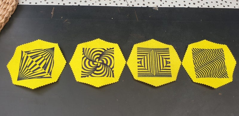 4x Hand Embroidered Geometric/ Optical Illusion Hexagon Shaped Patches Carousel 1