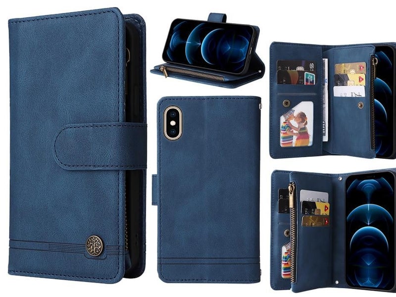 iPhone XS Max Case 9 Card Slots Wallet Denim Leather Case Carousel 1