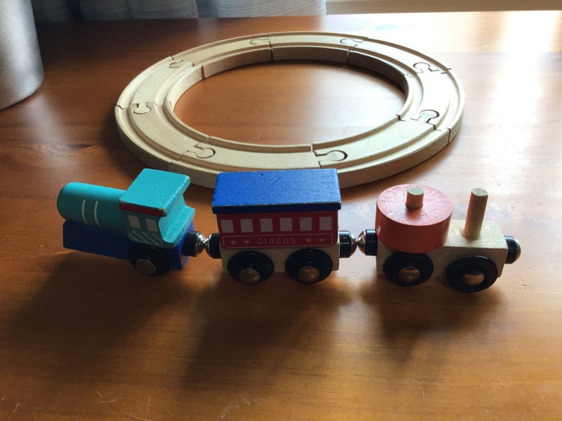 wooden train and track set Carousel 1