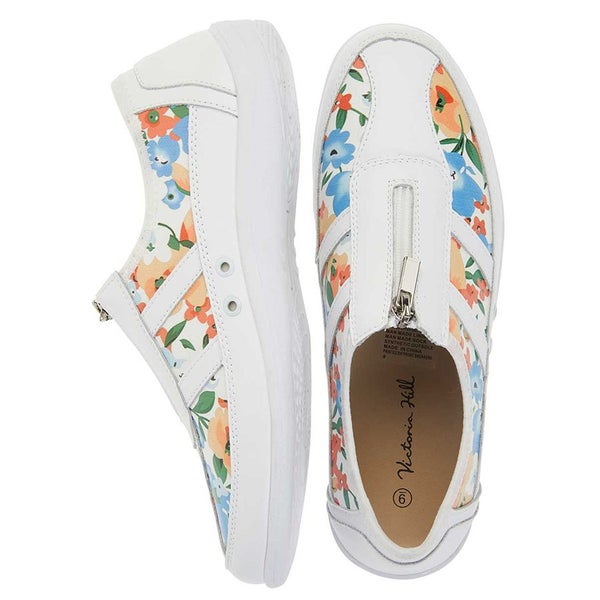 Printed Zip Front Sneakers - Size 8 - White Floral Carousel 1