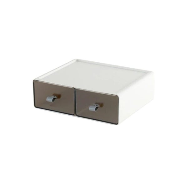 Storage Box White Brown Desktop Stackable Two Grids Drawer Office Organiser Stor Carousel 1