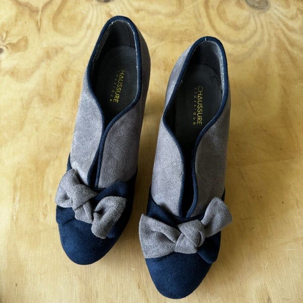 Chaussure Classique Merci Shoes Gray/Navy Rockabilly Style Heels Size 40 Carousel 1