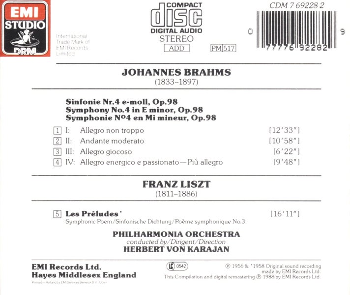 DVORAK, SMETANA, BRAHMS, LISZT, SIBELIUS - Berlin Philharmonic/ Karajan [4 CD's] Carousel 9