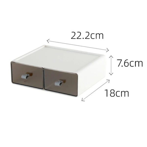 Storage Box White Brown Desktop Stackable Two Grids Drawer Office Organiser Stor Carousel 2