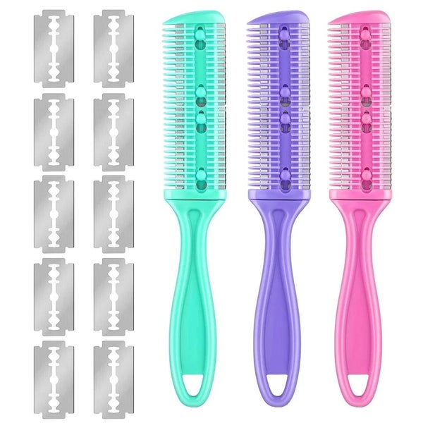 3 Pcs Hair Razor Combs Double Side Hair Cutting Comb random colors Carousel 1