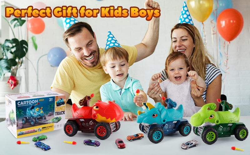 Truck Toys with 6 Die-Cast Metal Cars Foldable Track & Missile Launcher Birthday Carousel 1