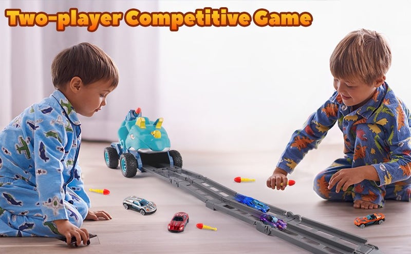 Truck Toys with 6 Die-Cast Metal Cars Foldable Track & Missile Launcher Birthday Carousel 2