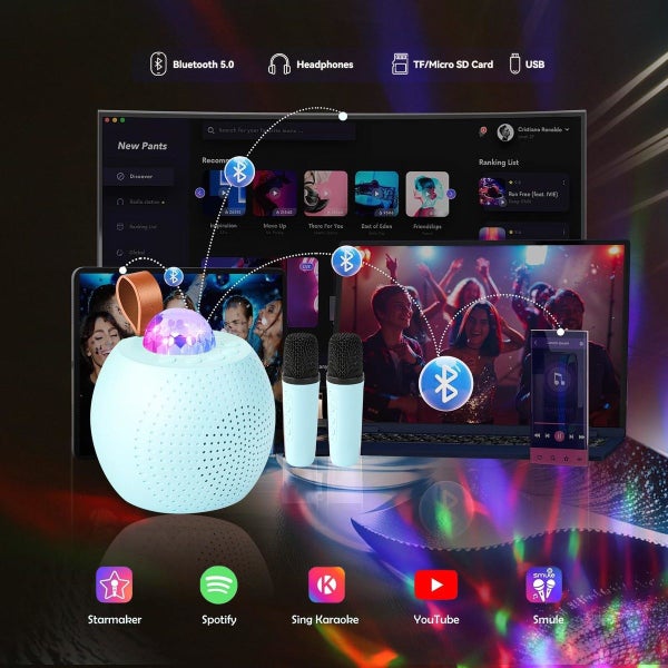 Mini Karaoke Machine for Kids Bluetooth Speaker with 2 Wireless Mic,Portable Mic Carousel 2
