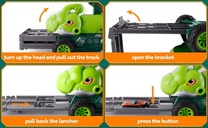 Truck Toys with 6 Die-Cast Metal Cars Foldable Track & Missile Launcher Birthday Carousel 2