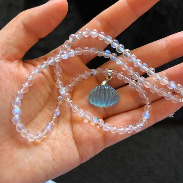 Top level natural moonstone necklace natural aquamarine pendant Carousel 1