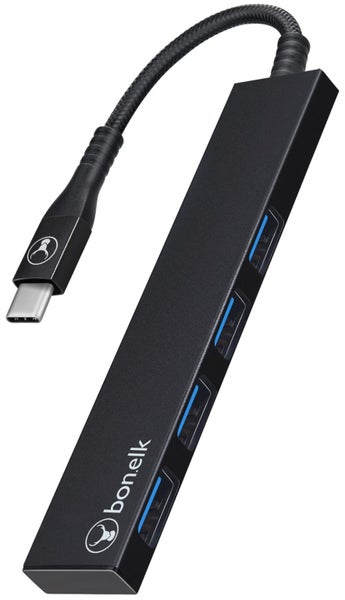 Bonelk Long-Life USB-C to 4 Port USB 3.0 Slim Hub - Black Carousel 1