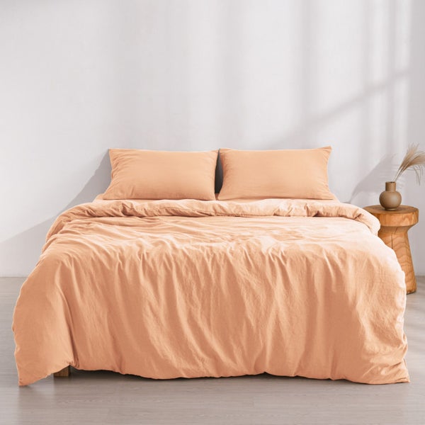 Dreamaker Washed Microfibre Duvet Cover Set Peach Double Bed Carousel 1