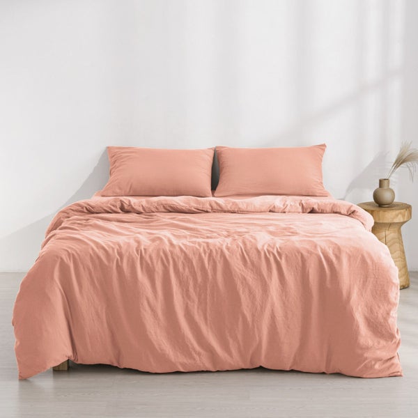 Dreamaker Washed Microfibre Duvet Cover Set Pink Clay Queen Bed Carousel 1