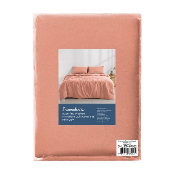Dreamaker Washed Microfibre Duvet Cover Set Pink Clay Queen Bed Carousel 15