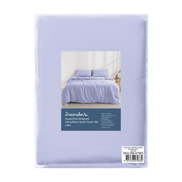 Dreamaker Washed Microfibre Duvet Cover Set Lilac Super King Bed Carousel 15