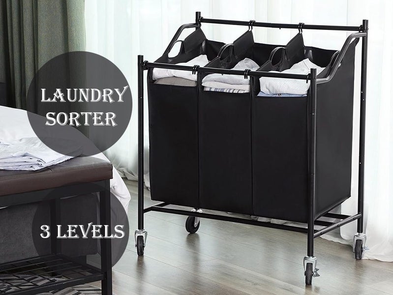 New Heavy Duty Rolling Laundry Cart With 3 Bags Afterpay Carousel 1