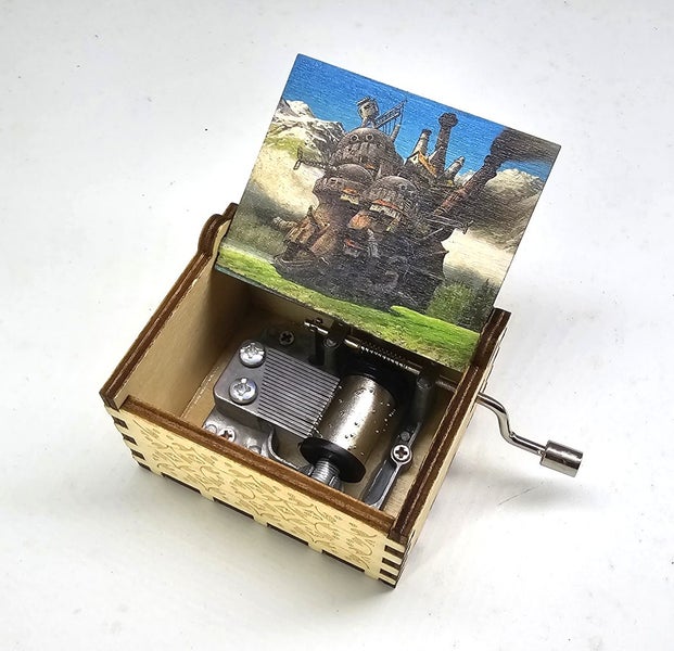 Studio Ghibli Howl Moving Castle Music Box Hand Crank Carved Wooden Musical Box Carousel 1