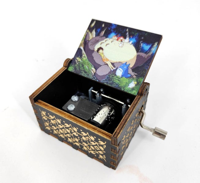 Studio Ghibli Totoro Music Box Black Hand Crank Carved Wooden Musical Box Carousel 1
