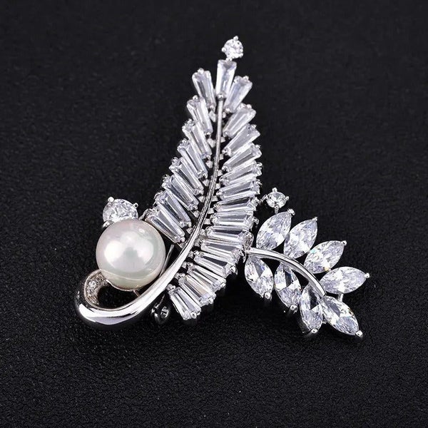 Radiance Luxury Crystal Looped Fern Brooch - Brilliant Cubic Zirconia Stones,... Carousel 1