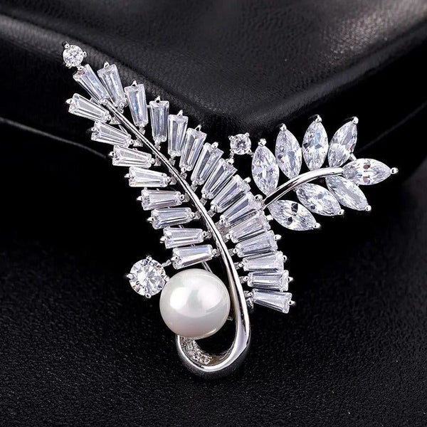 Radiance Luxury Crystal Looped Fern Brooch - Brilliant Cubic Zirconia Stones,... Carousel 2