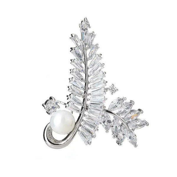 Radiance Luxury Crystal Looped Fern Brooch - Brilliant Cubic Zirconia Stones,... Carousel 5