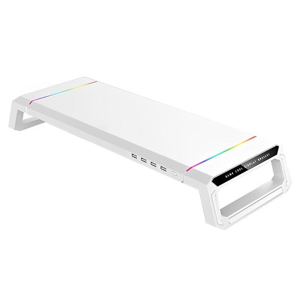 RGB Gaming Computer Monitor Stand Lifter with Drawer - White Carousel 1