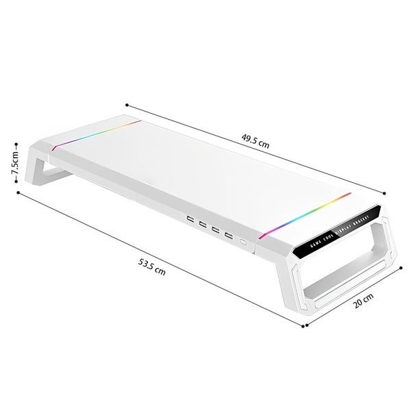 RGB Gaming Computer Monitor Stand Lifter with Drawer - White Carousel 2