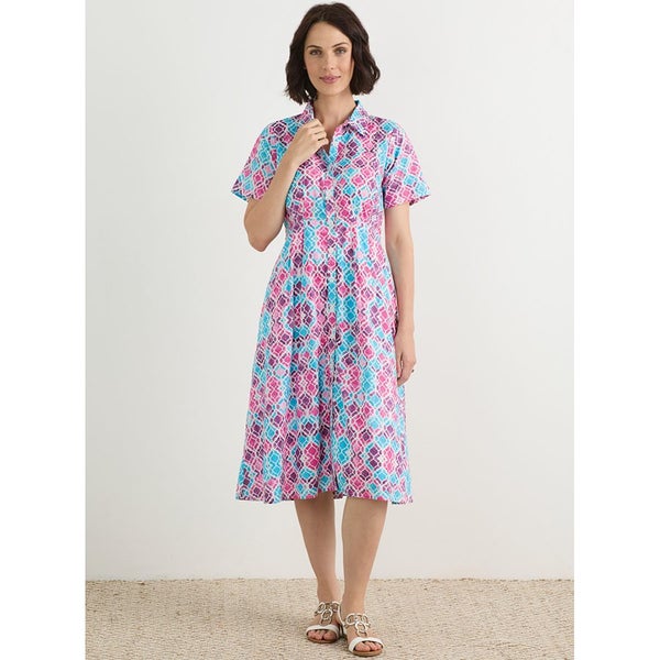 Short Sleeve Shirt Dress - Size 14 - Watercolour Print Carousel 1