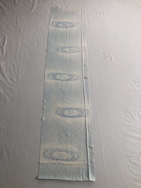 Vintage Woven Floral Blossom Silk Kimono Panel Blue Cloud Printed Fabric Piece Carousel 2