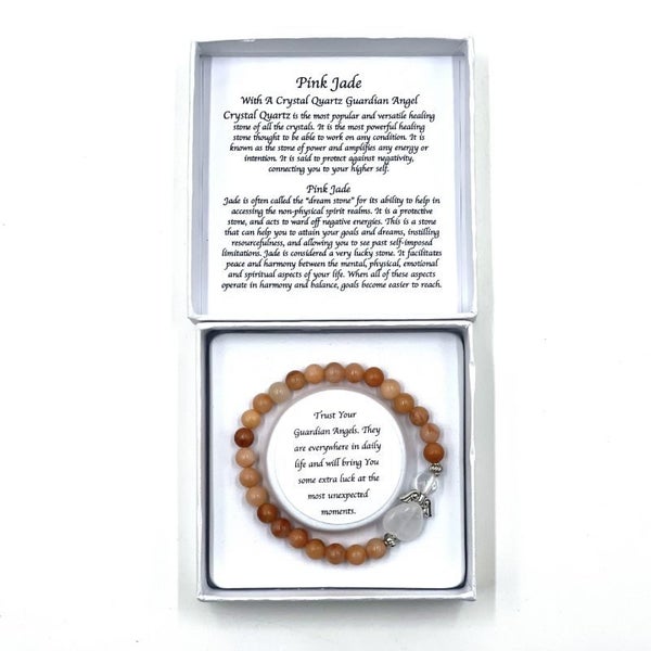 Bracelet - Pink Jade Crystal Heart Guardian Angel Carousel 1