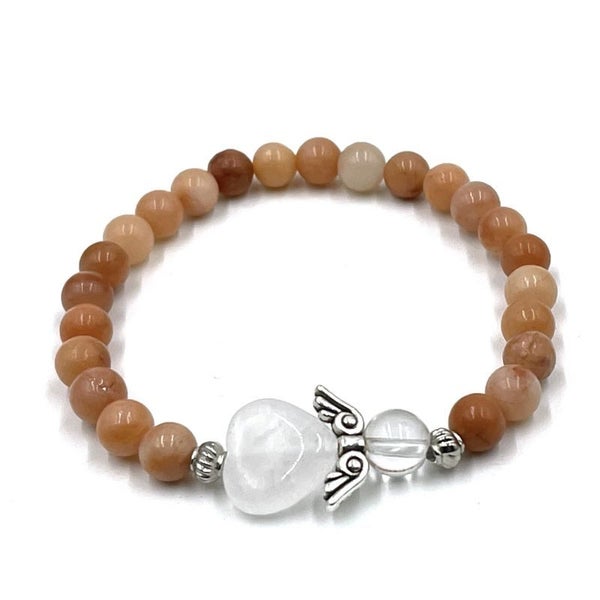 Bracelet - Pink Jade Crystal Heart Guardian Angel Carousel 3