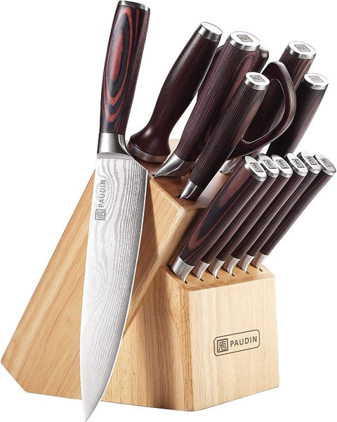 PAUDIN Kitchen Knife Set with Block, 14 Pieces Knife Sets for Kitchen with Block Carousel 1