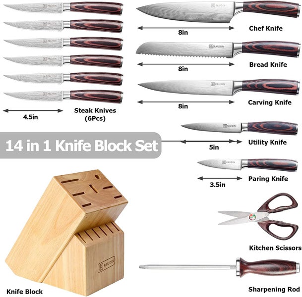 PAUDIN Kitchen Knife Set with Block, 14 Pieces Knife Sets for Kitchen with Block Carousel 2