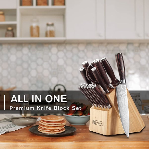 PAUDIN Kitchen Knife Set with Block, 14 Pieces Knife Sets for Kitchen with Block Carousel 5