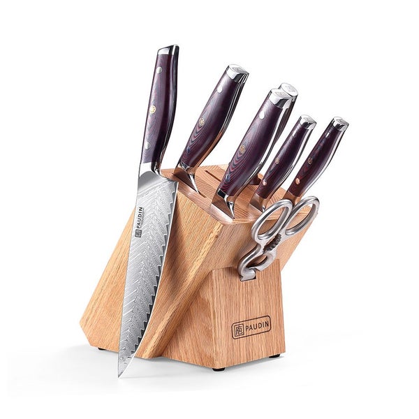 DAMASCUS, Paudin Plume Luxe 7-in-1 block set, Wooden Handle, Razor Sharp Carousel 1