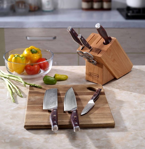 DAMASCUS, Paudin Plume Luxe 7-in-1 block set, Wooden Handle, Razor Sharp Carousel 2