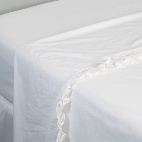 Softwash Cotton Ruffle White Flat Sheet - Vintage Carousel 2