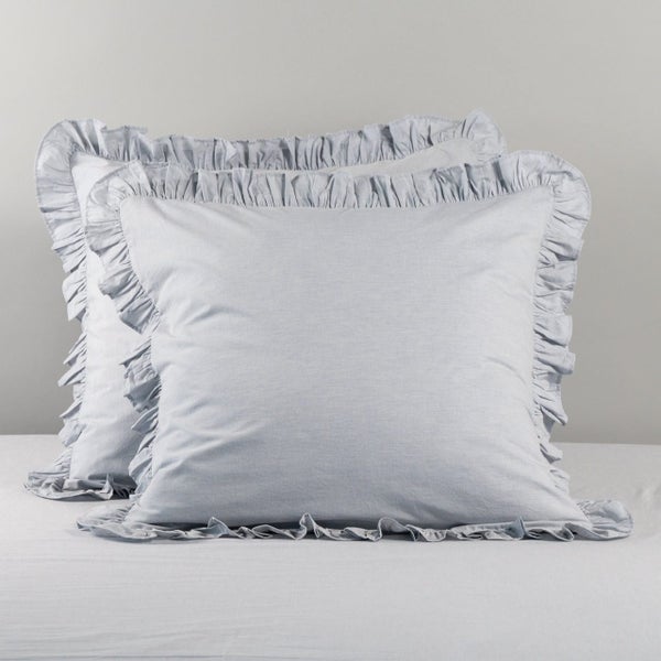 Softwash Cotton Ruffle Misty Blue Melange European Pillowcase Pair - Vintage Carousel 1