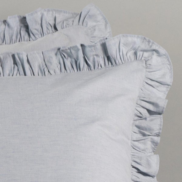 Softwash Cotton Ruffle Misty Blue Melange European Pillowcase Pair - Vintage Carousel 2