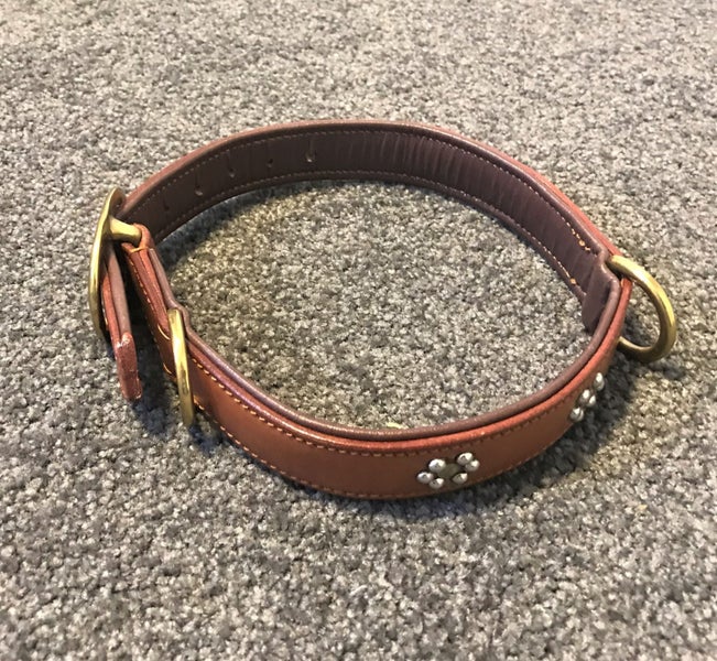 DOG COLLAR REAL LEATHER GOLD/SILVER FLAT STUD - X LARGE - FREE SHIPPING Carousel 2